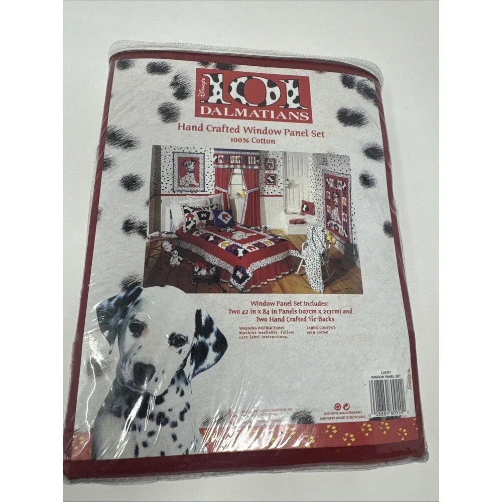 Vtg Disney 101 Dalmatians 2 Curtain Panels Window Panel Set NEW with Tie Backs